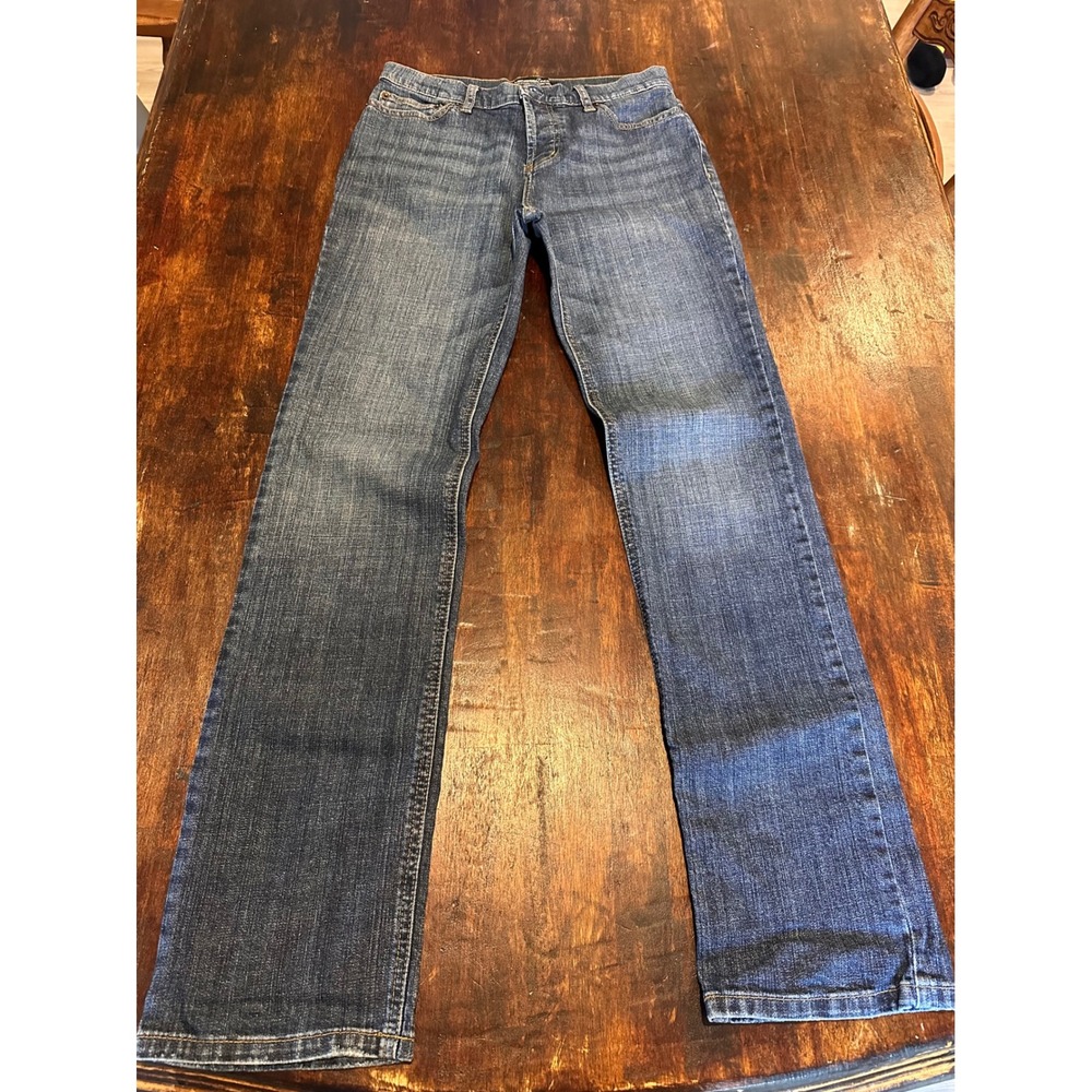 London Jean Straight Leg Jeans Womens 4 Blue Excellent Button Fly Stretch Denim